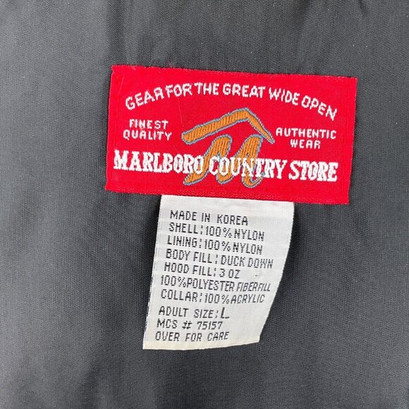 Marlboro Coat Men Large Red Black Anorak Zip Quilt Duck Down Nylon Jacket VTG‎ - Picture 7 of 13